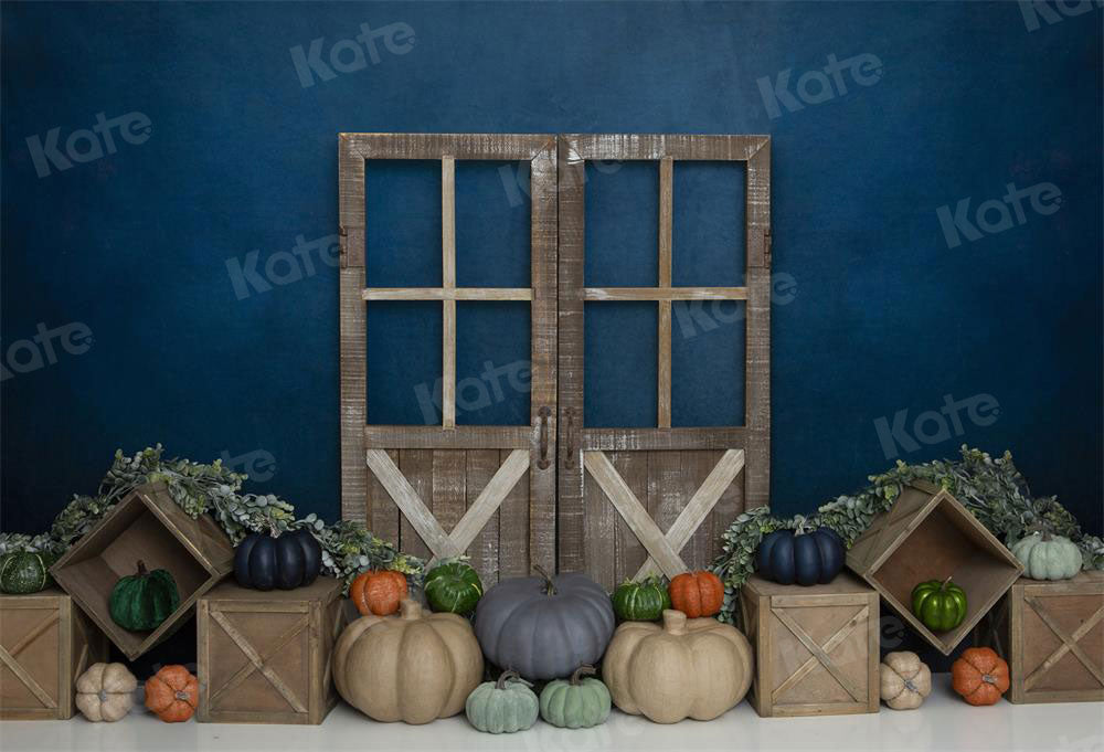 Kate 7x5ft Fall Pumpkins Backdrop Blue Wall(Clearance US only)