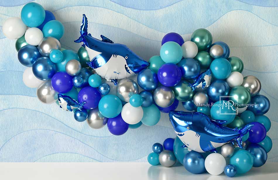 Kate Cake Smash Backdrop Blue Balloon Shark Designed by Mandy Ringe Photography