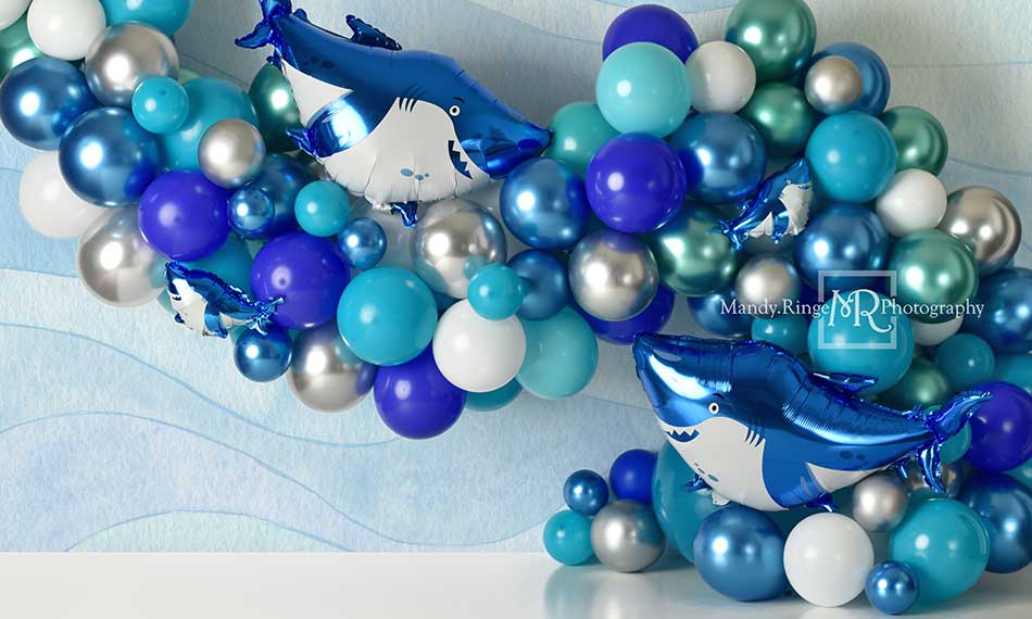 Kate Cake Smash Backdrop Blue Balloon Shark Designed by Mandy Ringe Photography