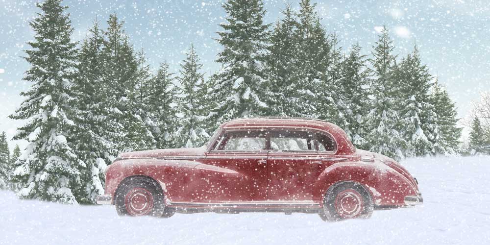 Kate Winter Snow Backdrop Red Car for Photography