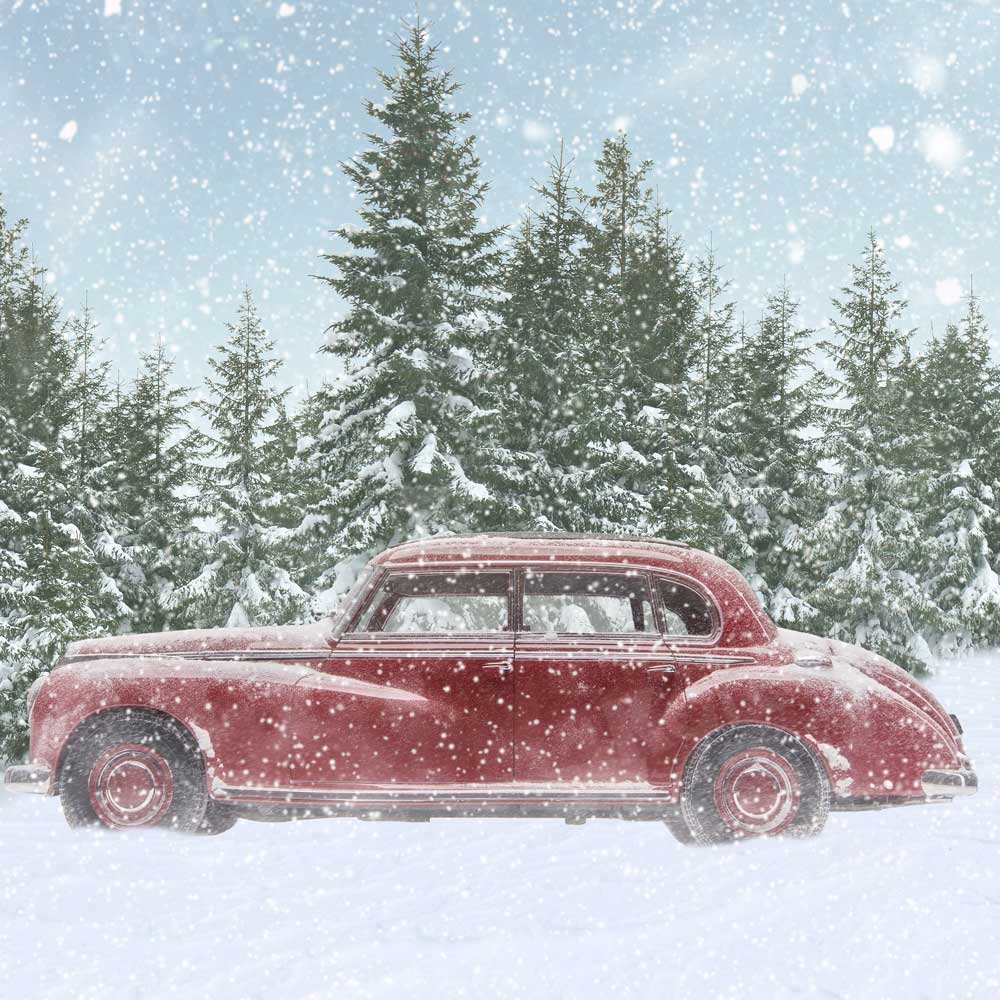 Kate Winter Snow Backdrop Red Car for Photography