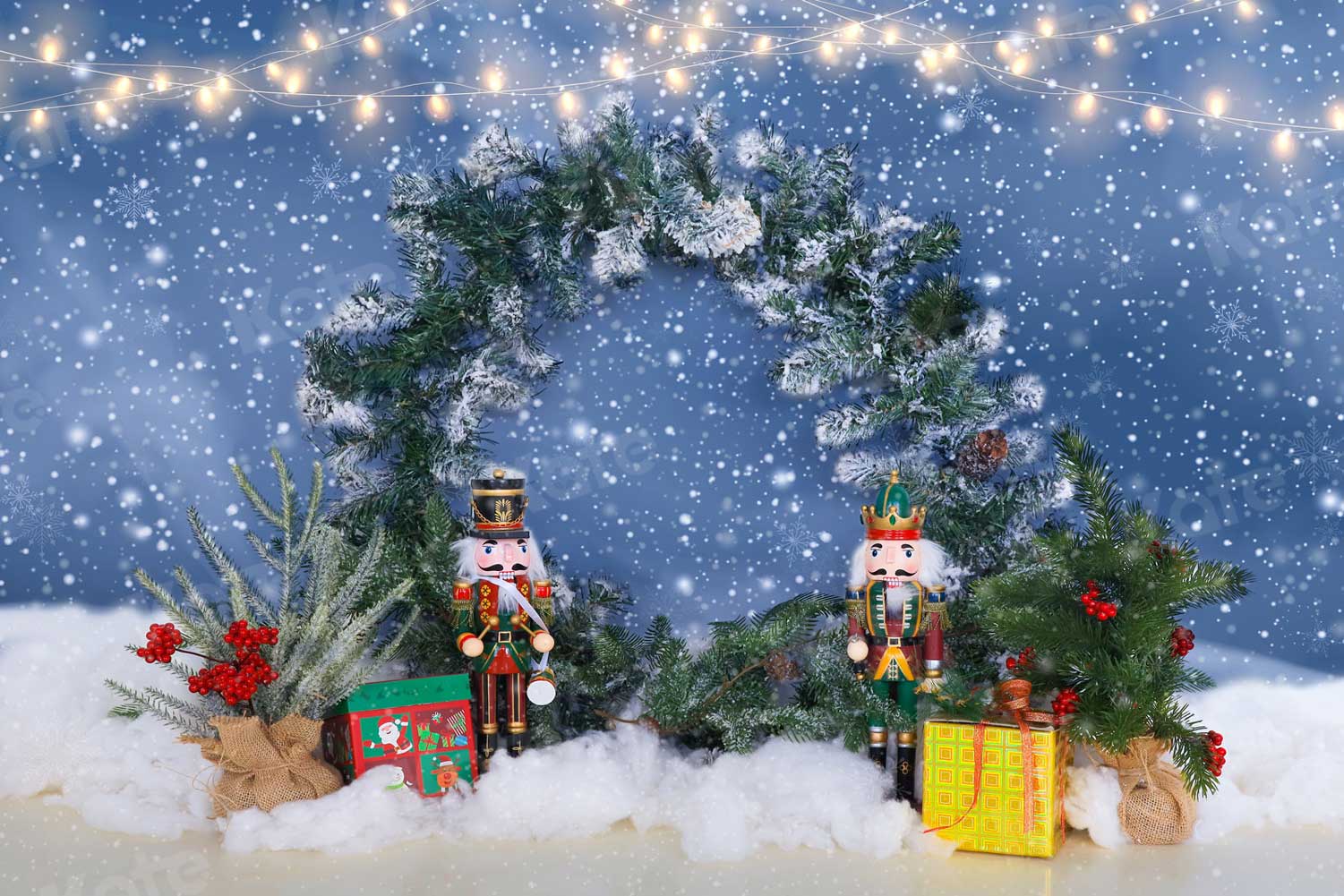 Kate Christmas Winter Backdrop Snow Wreath Toy Soldiers for Photography