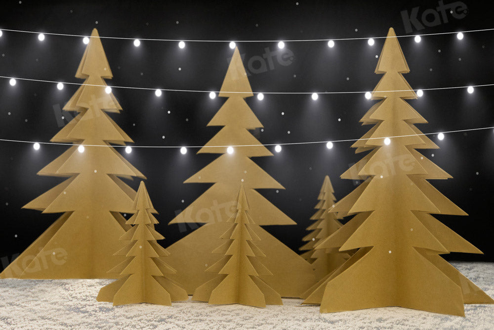 Kate Christmas Trees Backdrop Winter Light Snow Night Designed by Emetselch