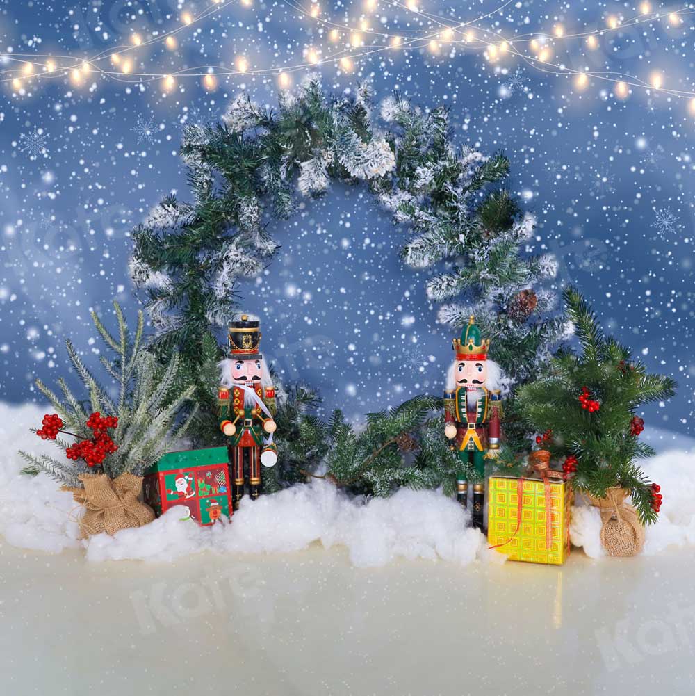Kate Christmas Winter Backdrop Snow Wreath Toy Soldiers for Photography