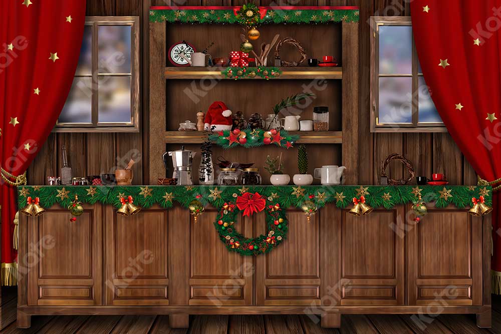 Kate Christmas Closet Kitchen Backdrop Wood for Photography