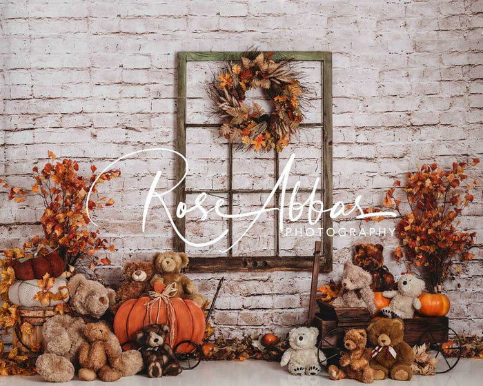 Cozy Autumn Harvest Rustic Brick Backdrop