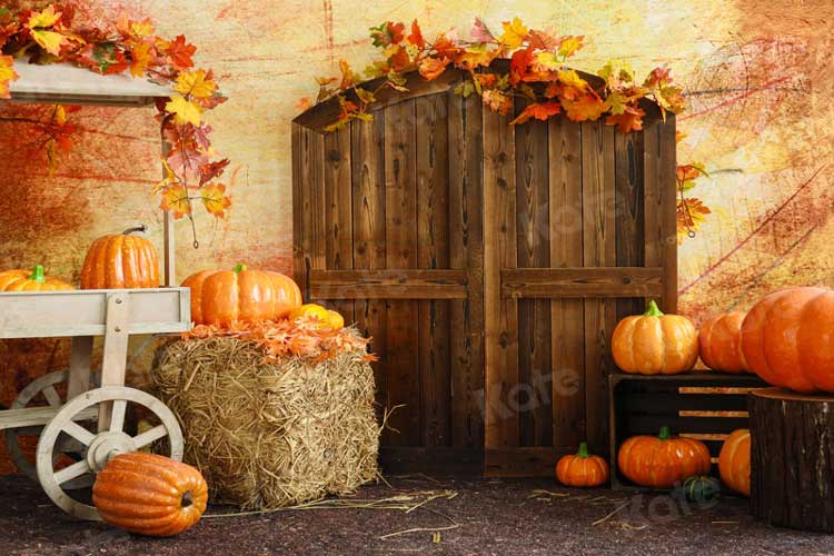 RTS Kate Fall Pumpkin Backdrop Harvest for Photography(Clearance US only)