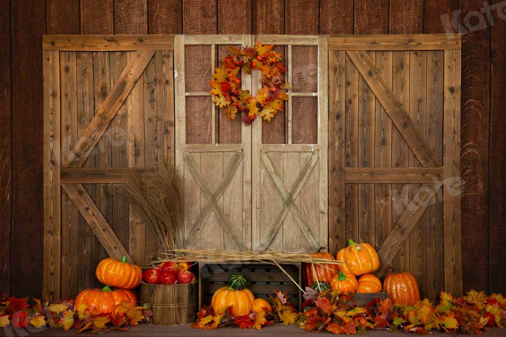 Kate Fall Pumpkin Backdrop Wood Door Farm Designed by Emetselch