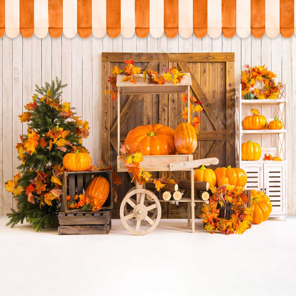 Kate Thanksgiving Wood Cart Backdrop Fall Pumpkin for Photography