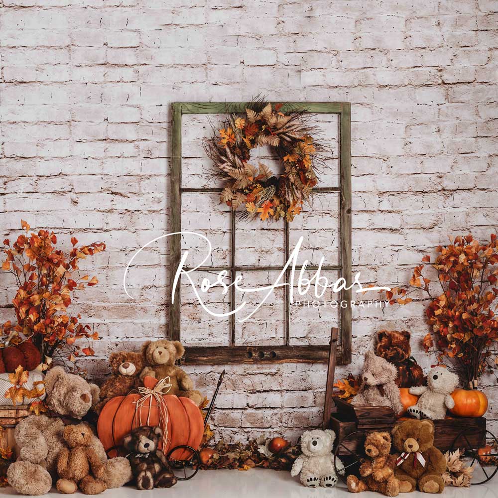 Kate Fall Bears Backdrop Pumpkins Brick Designed By Rose Abbas