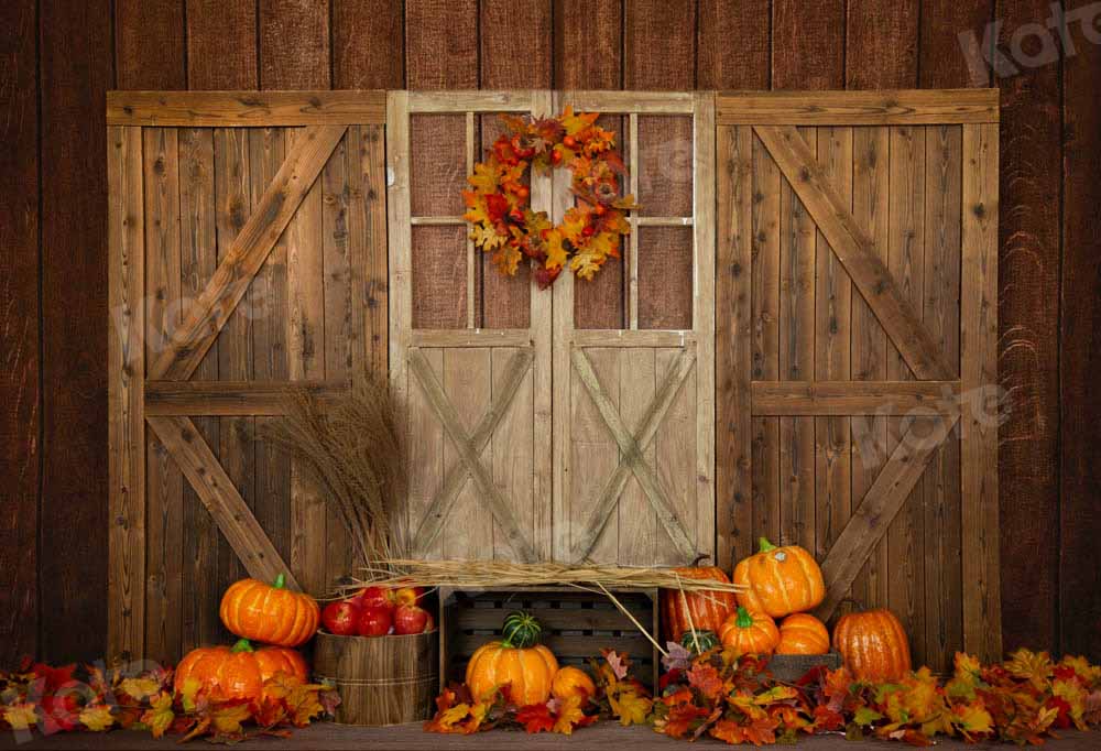 Kate Fall Pumpkin Backdrop Wood Door Farm Designed by Emetselch