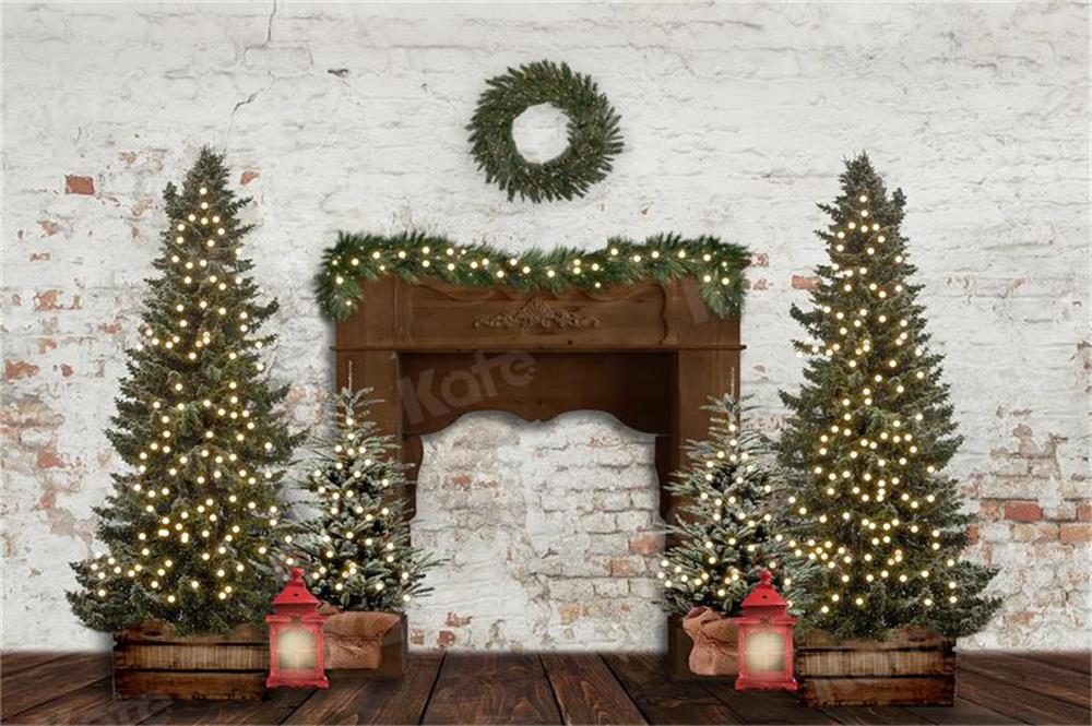 Kate Christmas Winter Backdrop Fireplace Wreath for Photography