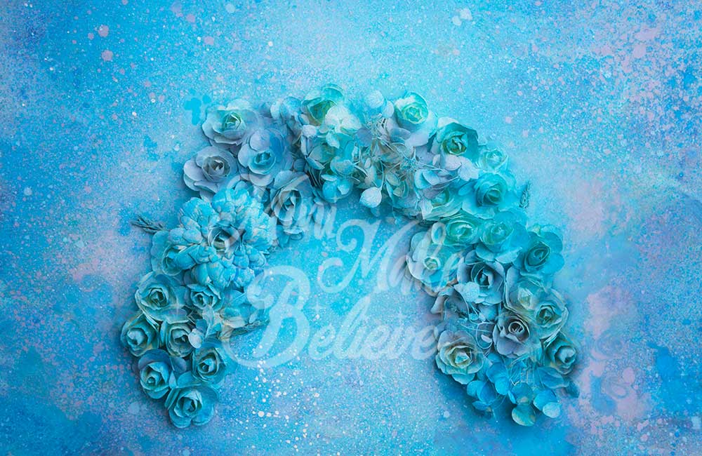 Kate Blue Floral Backdrop Rose Rainbow Designed by Mini MakeBelieve