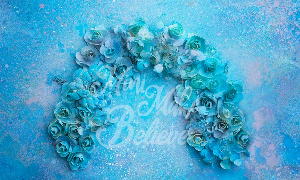 Kate Blue Floral Backdrop Rose Rainbow Designed by Mini MakeBelieve