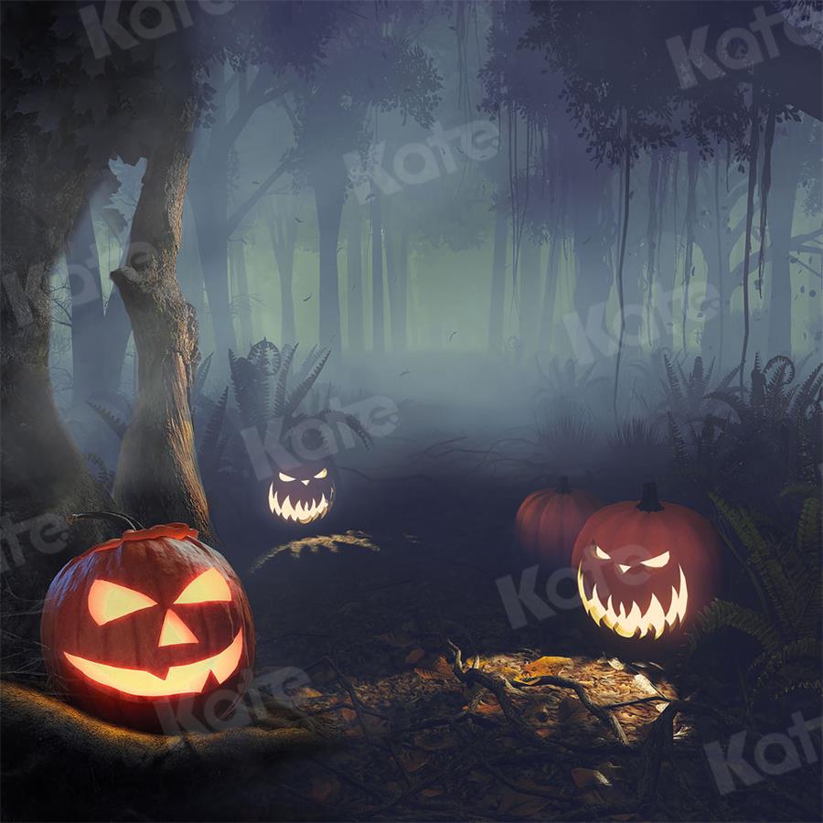 Kate Halloween Pumpkin Backdrop Forest Night for Photography