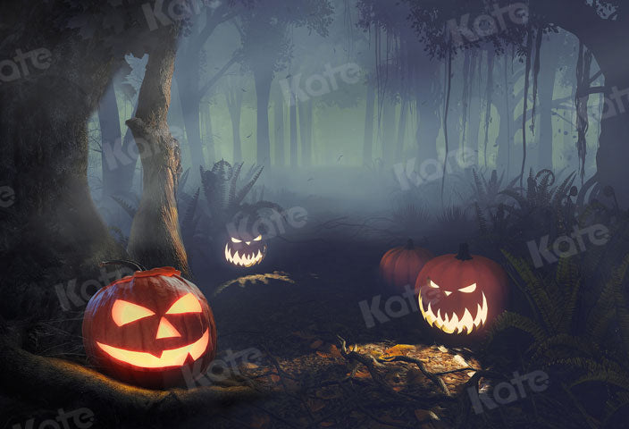 Kate Halloween Pumpkin Backdrop Forest Night for Photography