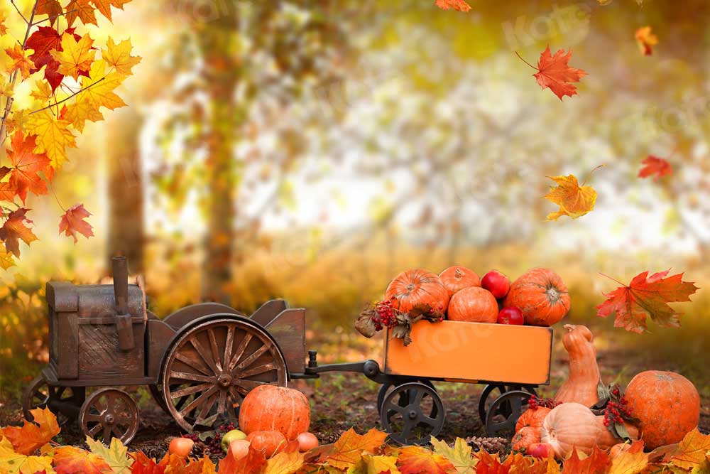 Kate Autumn Backdrop Pumpkin Stand Car Leaves for Photography