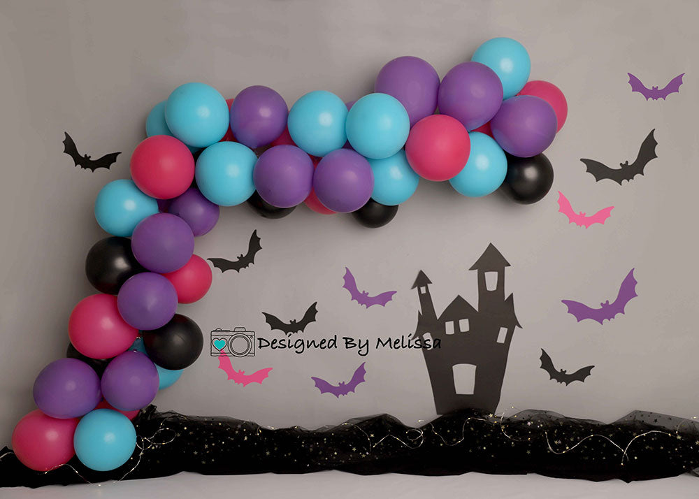 Kate Halloween Birthday Backdrop Cake Smash Blue Balloon for Photography Designed by Melissa King