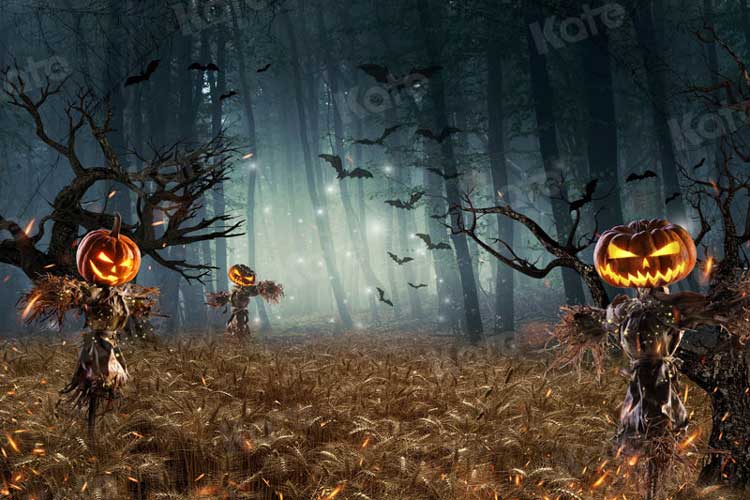 Kate Halloween Pumpkin Backdrop Night Forest for Photography