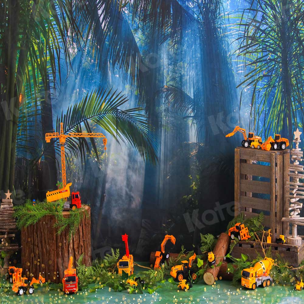 Kate Jungle Forest Backdrop Toy Car Construction for Photography