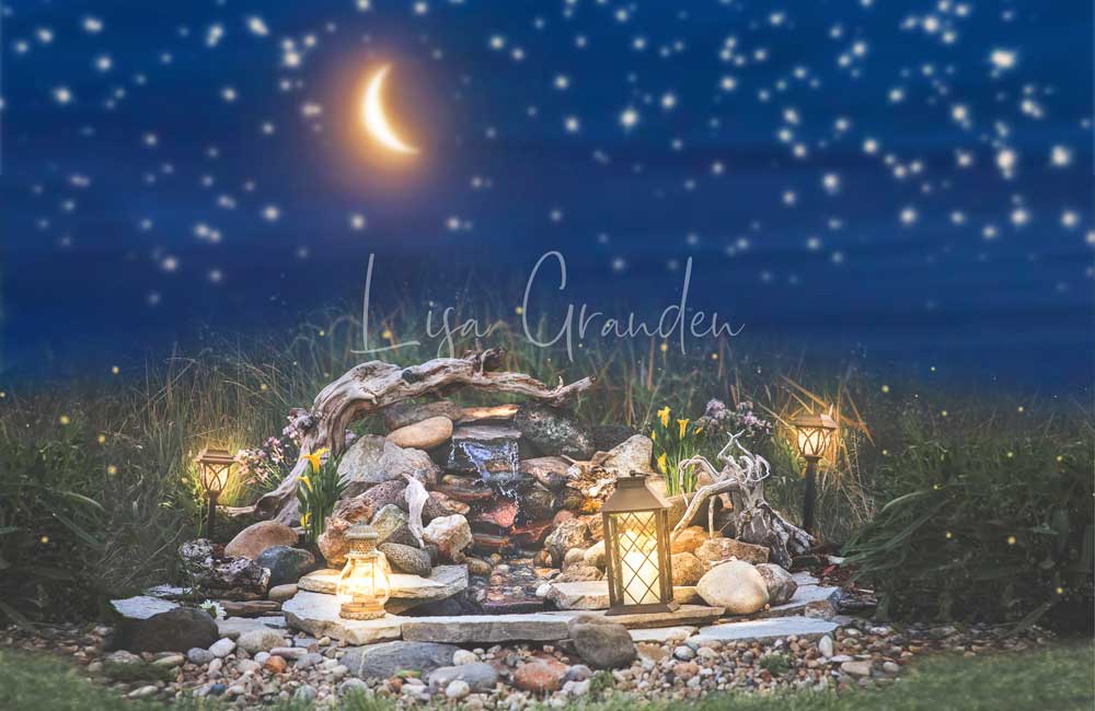Kate Summer Night Backdrop Moon Over Pond for Photography Designed by Lisa Granden