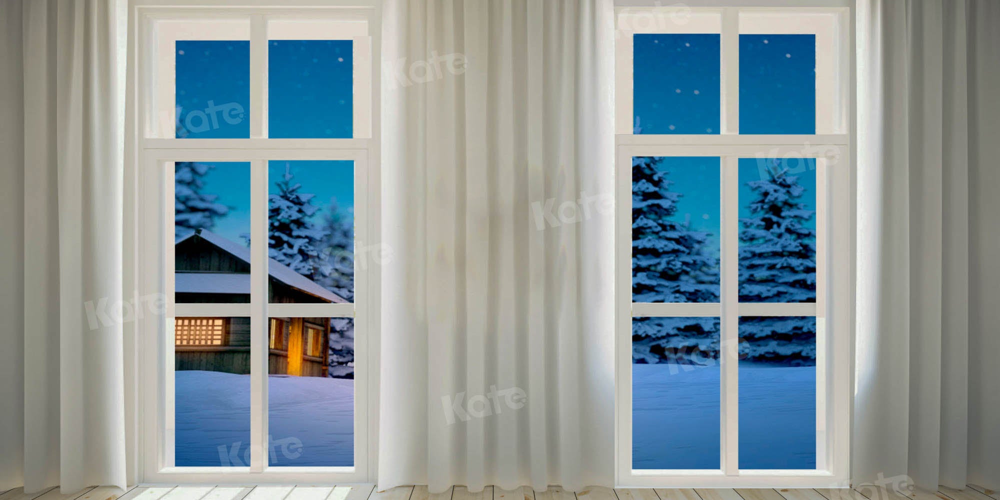 Kate Winter Night Snow Background Window for Photography Designed by Chain Photography