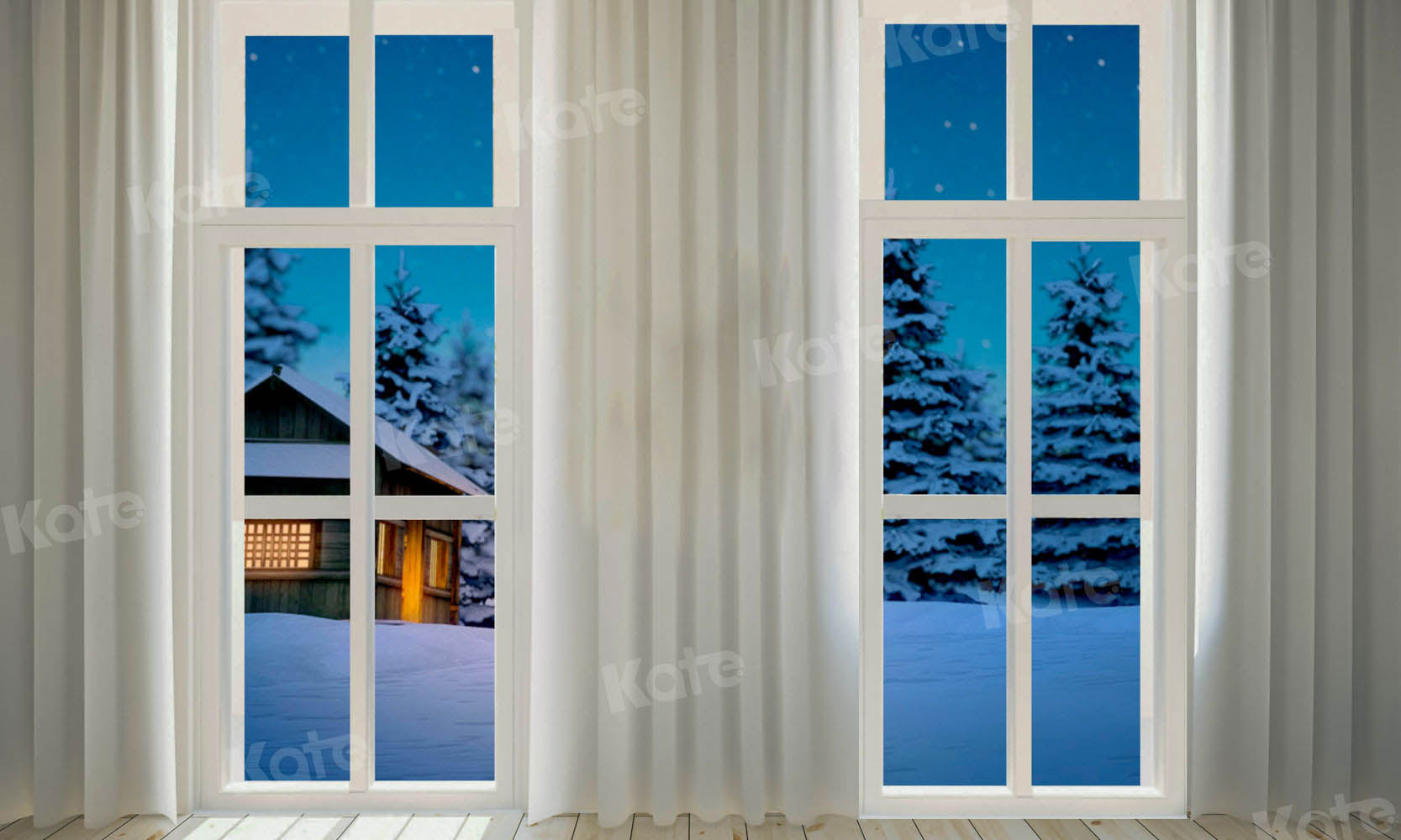 Kate Winter Night Snow Background Window for Photography Designed by Chain Photography