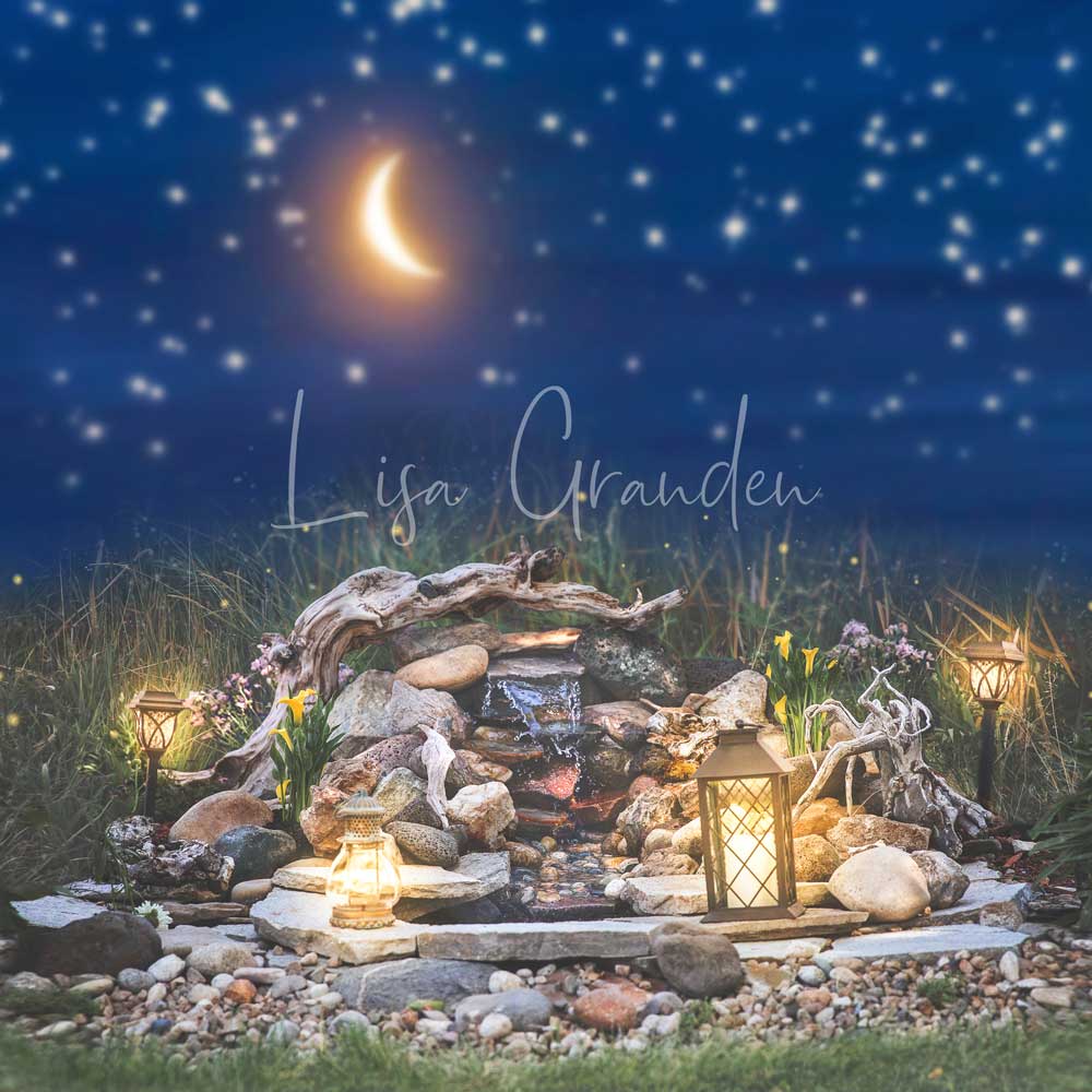 Kate Summer Night Backdrop Moon Over Pond for Photography Designed by Lisa Granden