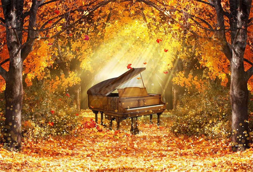 Kate Fall Piano Backdrop Fallen Leaves for Photography