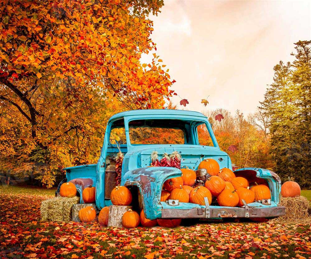 Kate Fall Pumpkin Car Backdrop Truck Forest for Photography