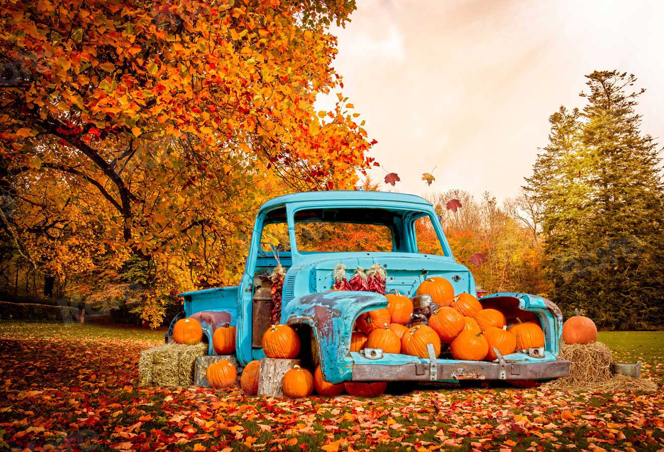 Kate Fall Pumpkin Car Backdrop Truck Forest for Photography