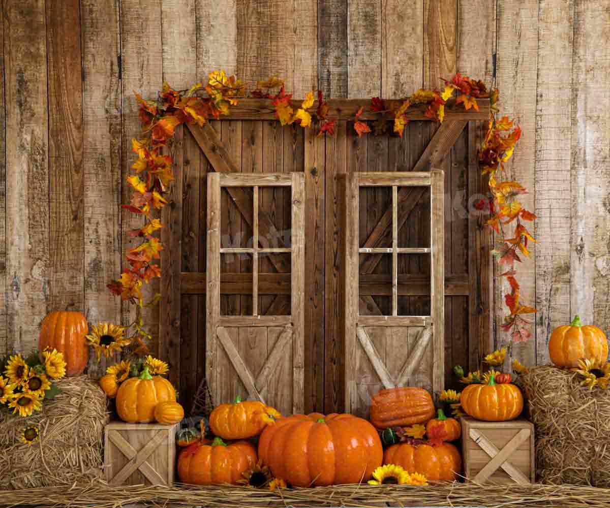 Kate Fall Pumpkin Backdrop Barn Door Designed by Emetselch