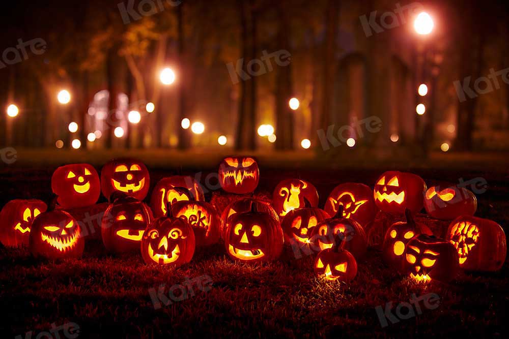 Kate Halloween Pumpkin Lights Backdrop Night for Photography