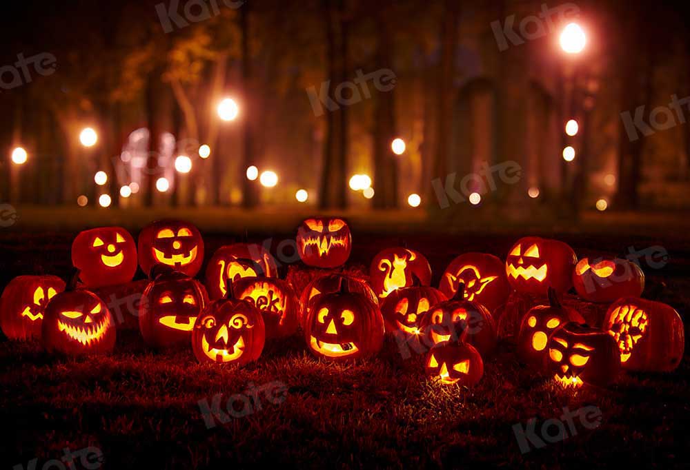 Kate Halloween Pumpkin Lights Backdrop Night for Photography