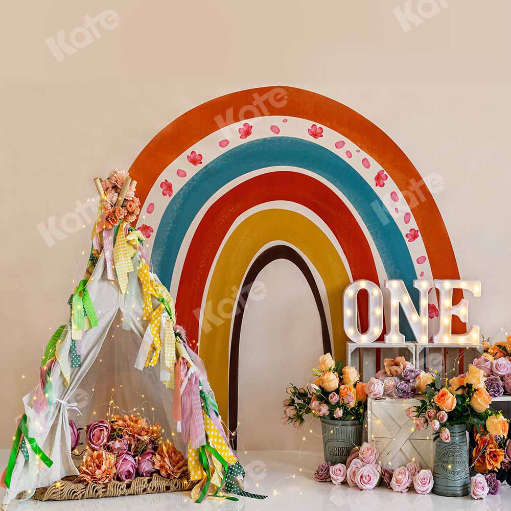 Kate Boho Rainbow Backdrop Birthday Cake Smash Designed by Emetselch