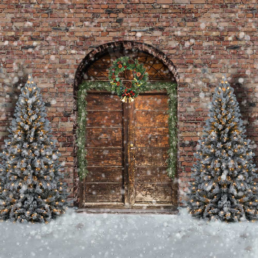 Kate Christmas Trees Backdrop Retro Snow Winter for Photography