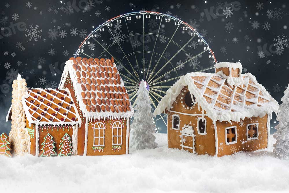 Kate Christmas Candy House Backdrop Ferris Wheel for Photography
