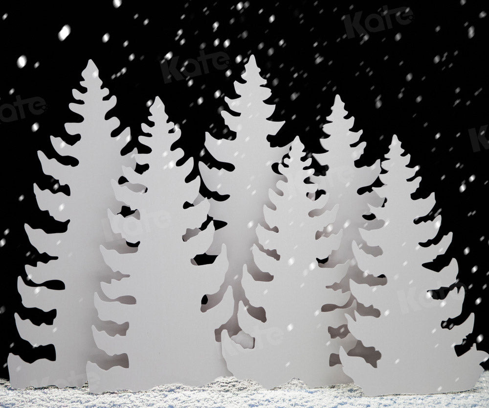 Kate Christmas Trees Winter Backdrop Snow Night Designed by Emetselch