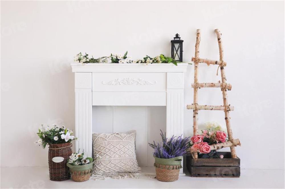 Kate Spring Boho Backdrop Fireplace Flowers for Photography