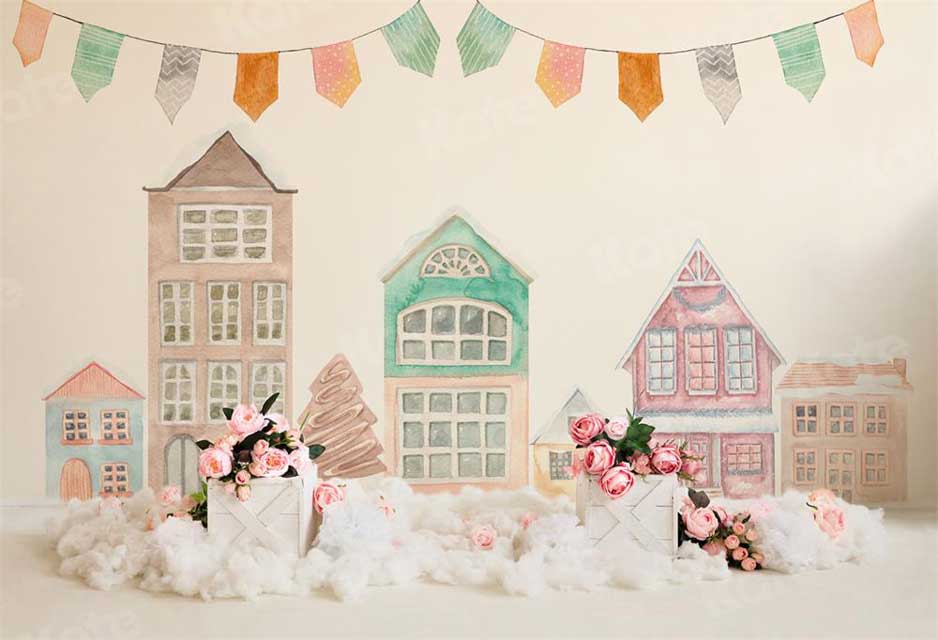 Kate Cake Smash Backdrop Rose Town Hand Painted for Photography