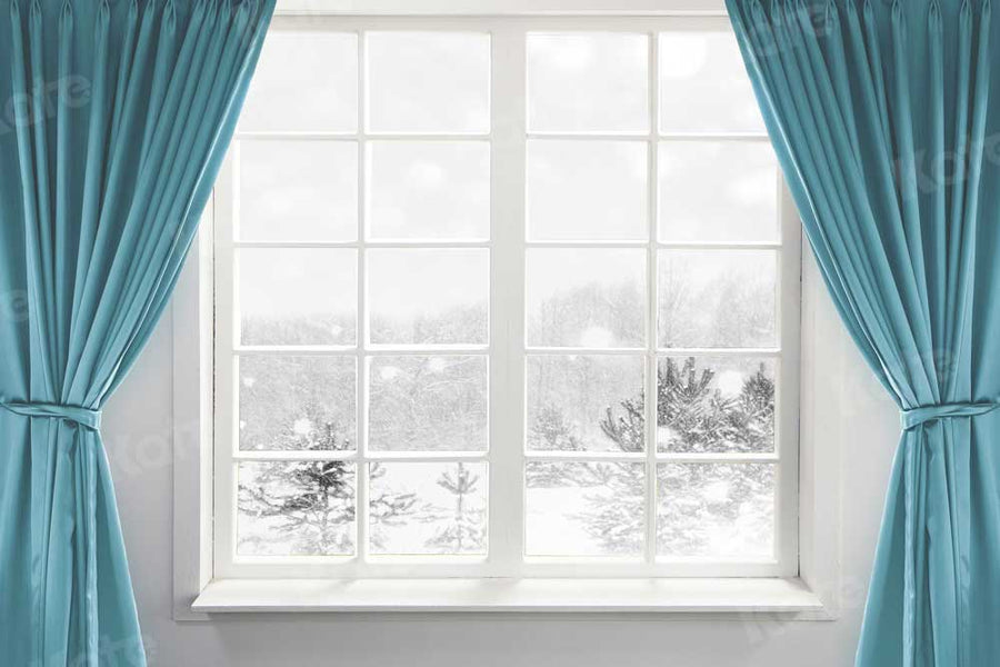 Elegant Blue Draped Window Backdrop