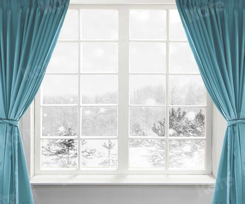 Elegant Blue Draped Window Backdrop