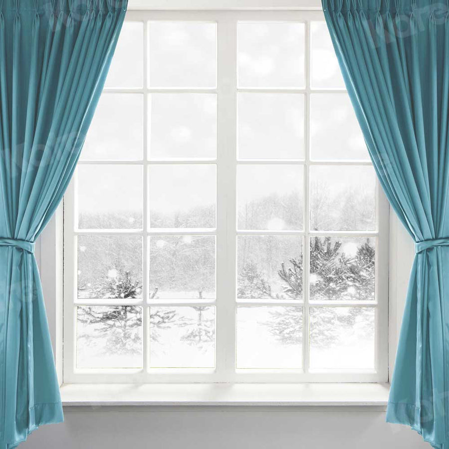 Elegant Blue Draped Window Backdrop