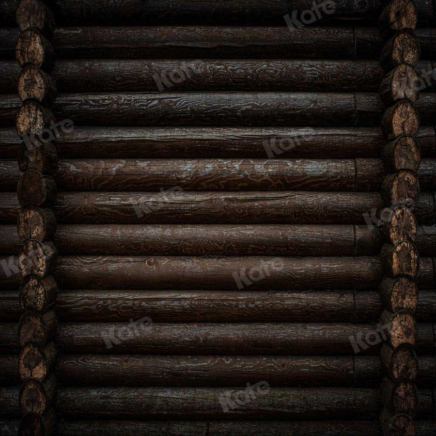 Rustic Dark Brown Log Wall Backdrop