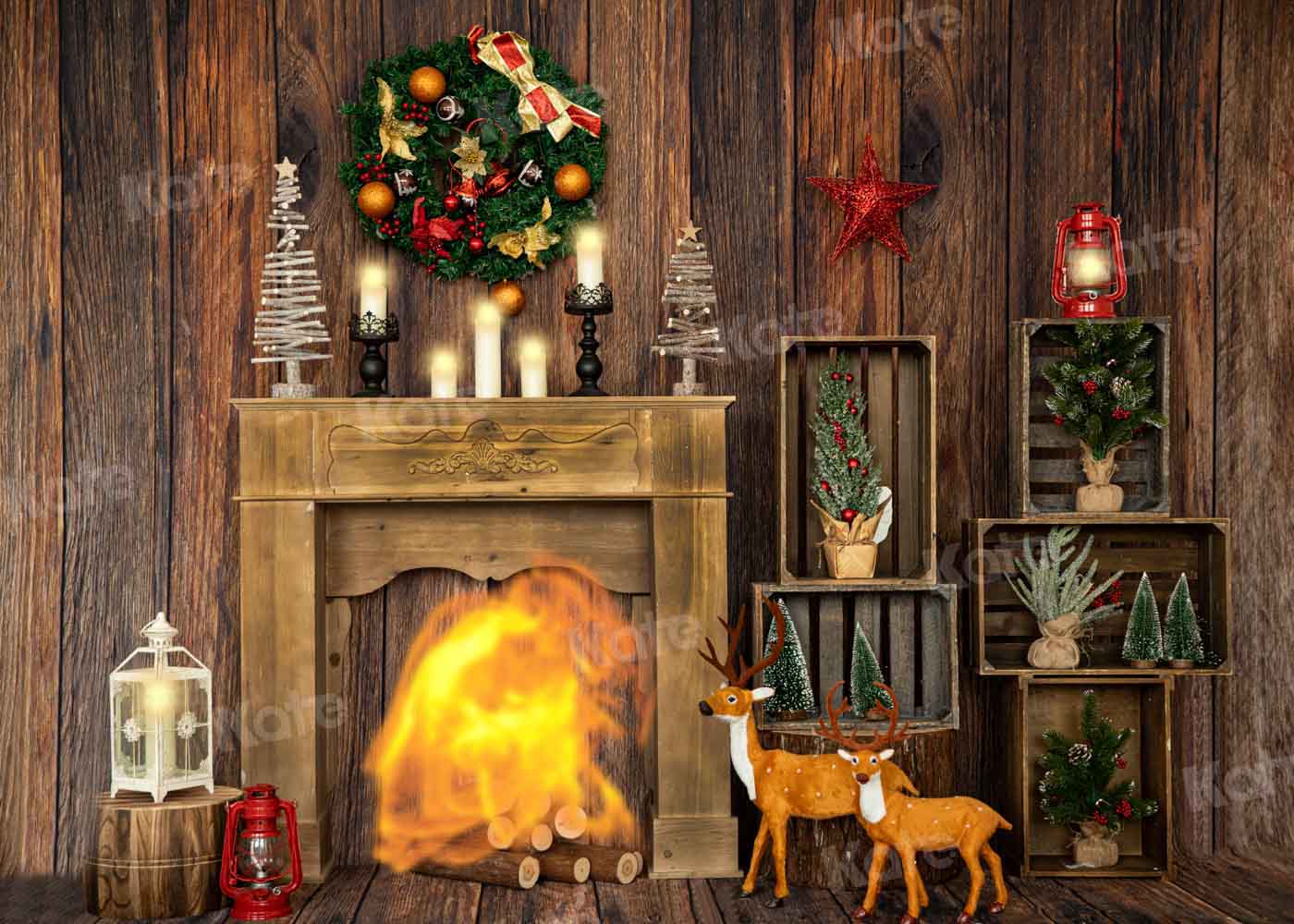 Kate Christmas Fireplace Backdrop Wood House Designed by Emetselch