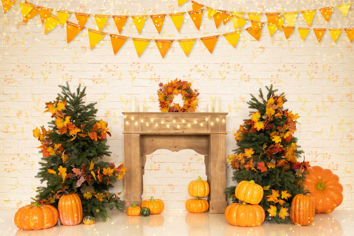 Kate Fall Pumpkin Backdrop Wreath Trees for Photography
