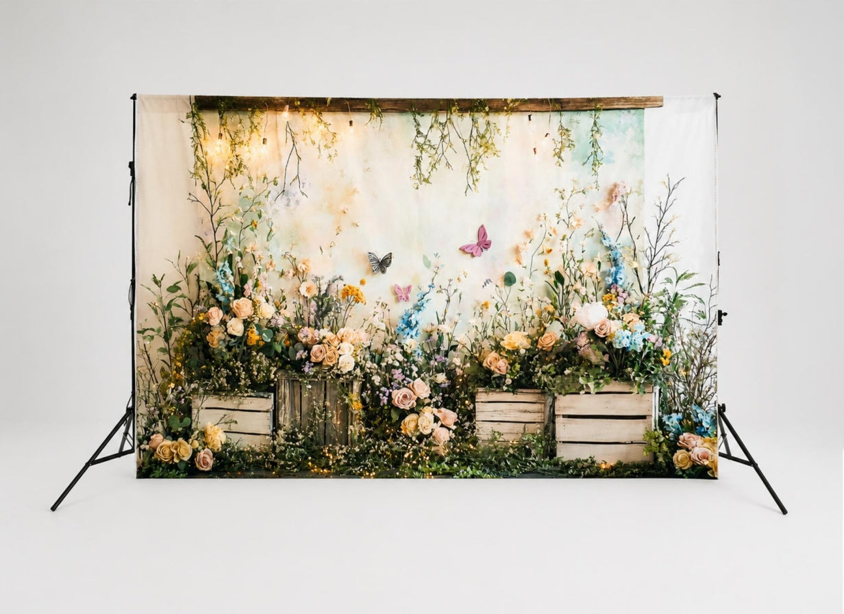 Fabric photography backdrop fully displayed on a backdrop stand